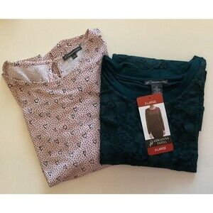 Womens Tops Lot of 2 Size XL Adrianna Papell Green Lace Pink Heart
